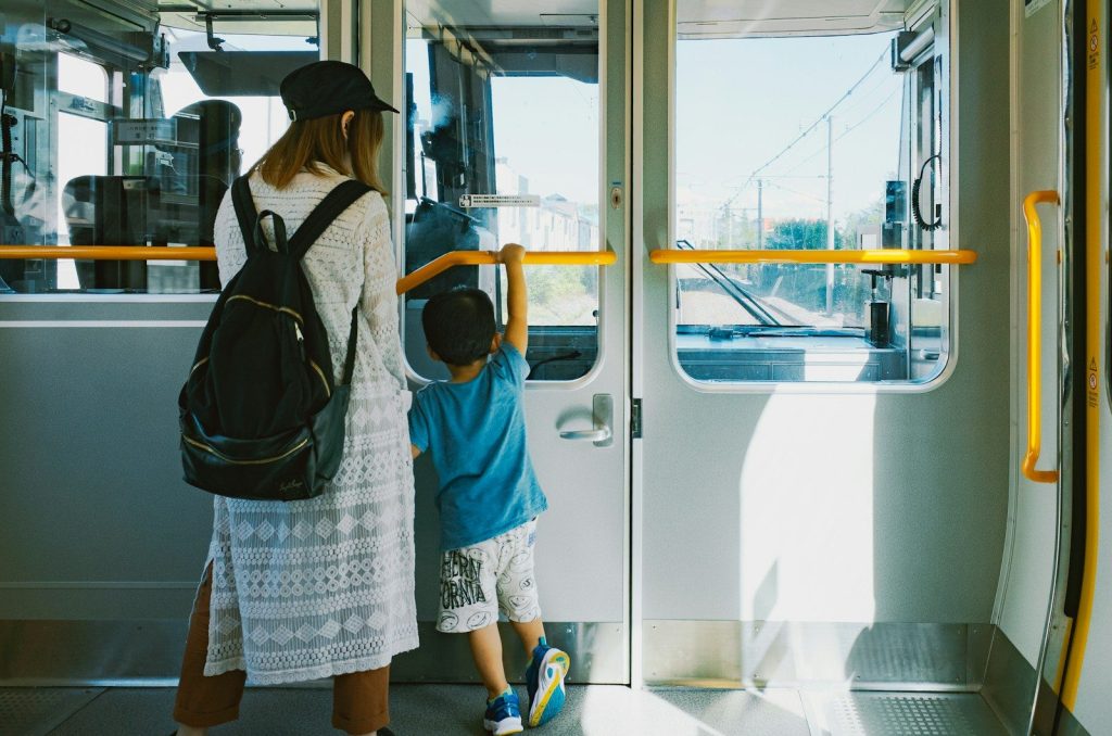 Mother and child on a train